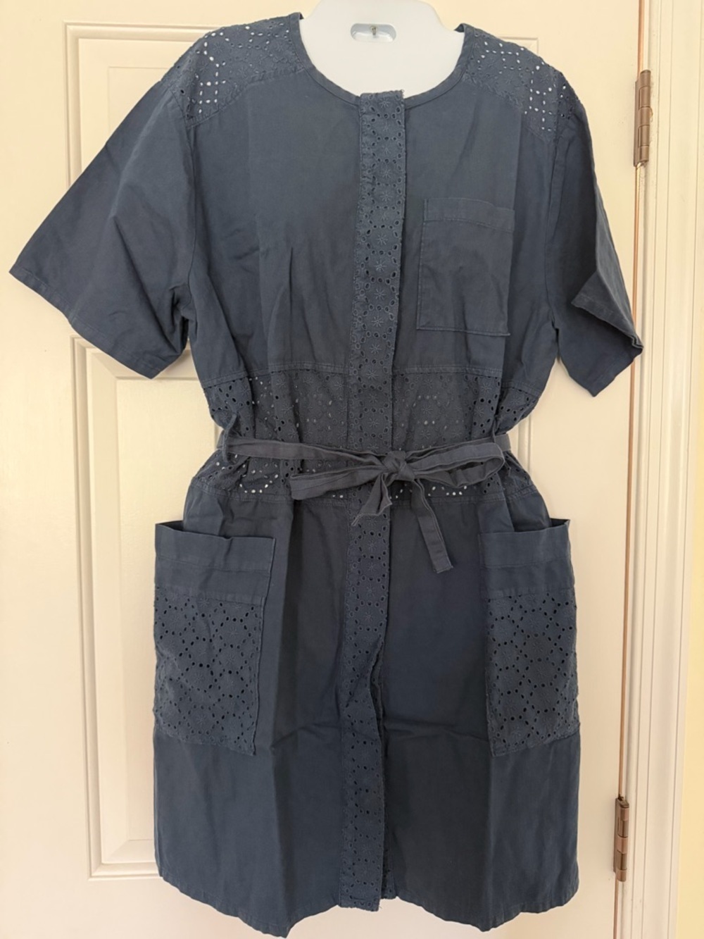 CURRENT/ELLIOTT Eyelet Cotton Tie Waist Shirt Dress Blue Size 1 Small